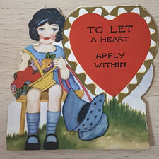 VTG Bifold Valentine-Girl Sitting on Bench, Bonnet, Basket of Flowers picture