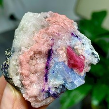 73G Natural rhodochrosite with purple fluorite crystal mineral specimen healing picture