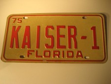 1975 Florida Vanity License Plate: KAISER - 1 picture