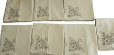 VINTAGE MADEIRA LINEN TABLE NAPKINS 7 PC SET IVORY FLORAL EMBROIDERY 16