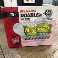 8 Pack Sylvania 75W Soft White Double Life A19 Light Bulbs NEW SEALED picture