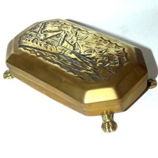 18th C Dutch Brass Tobacco Snuff Box Windmill Claw Feet 5.1 inch Tinned inside picture
