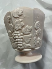 Jeanette Napco Shell Pink Milk Glass Vase W/ Grapes/leaves. Gorgeous./no Chips picture