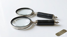 Aladean Set of 2 Antique Style Magnifying Glasses - Genuine Black Leather Handle picture