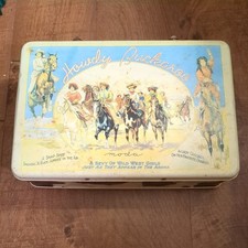 Vintage “Howdy Buckaroo” Cowgirl Western Tin Metal Lunchbox – Rodeo Art 12”x8” picture