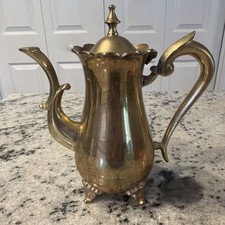 Small 6” Tall  Vintage Heavy Solid Brass Tea Pot Kettle Teapot picture