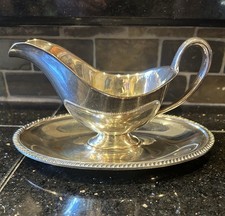 WM ROGERS 3613 Vintage Silverplate Sauce Gravy Boat w/ Attached Underplate picture