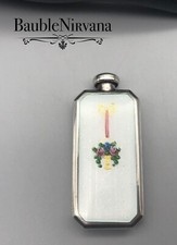 Vintage F&B Sterling Silver & White Guilloche Enamel Flask Perfume Bottle picture