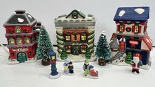Trim A Home “Bayberry Village” 10 Piece Porcelain Christmas Set 3 Houses Trees picture