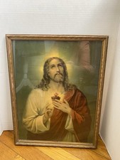 Framed Sacred Heart of Jesus Christian Picture Print in Wood Frame picture