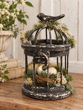 Black Shabby Chic Metal Birdcage VTG Style Iron Mossy Birdhouse Shelf Sitter 6” picture