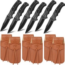 6 Set Groomsmen Gifts Personalized Groomsmen Pocket Knife With Leather Sheaths M picture