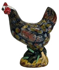 Hand Painted Rooster Chicken Piggybank Figurine 6” •Cast Iron 2 piece Figure picture