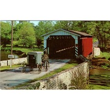 Paradise Bridge and Amish Carriage Pennsylvania Dutch Country Postcard PD8 picture