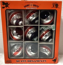 Christopher Radko Shiny Brite box of 9 striped Halloween Ornaments 2024 picture