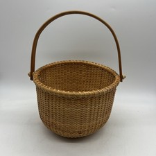 Nantucket Wicker Round Swing Basket Handmade 8 x6 inches  picture