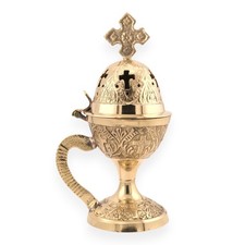 Incense Burner: Antiqued Brass Byzantine Orthodox Christian 5.5