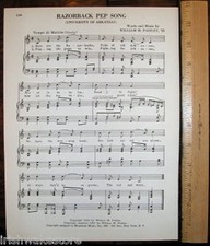 UNIVERSITY OF ARKANSAS Vintage Song Sheet c 1953 