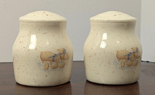 Vintage Speckled Stoneware Pig Family Salt & Pepper Shakers Cottage Farmhouse picture