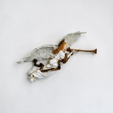 Vintage Angel Wings with Trumpet Wall Hanging Sculpture, Resin, 20