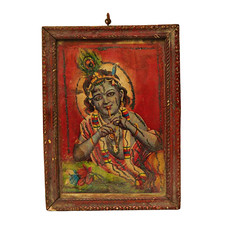 Vintage Lord Krishna Bal Gopal Hindu Religious Lithograph Print – Wooden Framed picture
