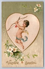 Postcard Valentines Day Silk John Winsch Cupid Flowers c1908 AD26 picture