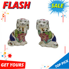 NEW Hand Painted Porcelain Dogs Figurines Mantle Decor 5.9in Pair picture