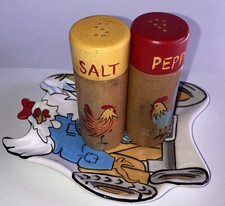 Farm Country Kitchen Wood Painted Vintage Salt Pepper Shakers / Tray Added KK2 picture