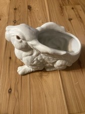 Vintage 1987 Porcelain Sleeping White Bunny Rabbit Planter No Damage picture