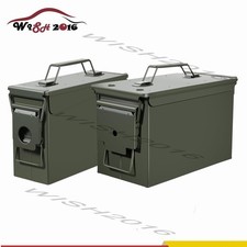 2pcs Metal Ammo Storage Boxes 30 & 50 Cal Ammo Cans Military Steel Box Set picture