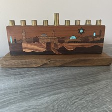 Gold Wood Box Menorah 11x5 inch  picture