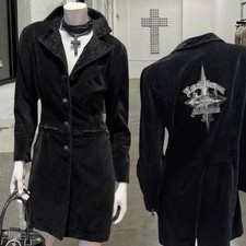 vintage Harley Davidson black velour long trench jacket with embroidery picture