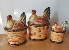 3 Pcs Set Lefton Hen On Nest Basket Chicken Ceramic Canisters MCM Vintage  picture