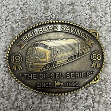 VTG Railroad Savings & Loans Diesel Series Belt Buckle Wichita KS Trucker 80s picture