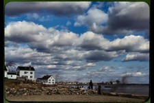 Stonington Connecticut USA 1940s seaside town buildings waterfront clouds picture