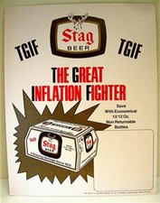 1981 Stag Beer TGIF 12 Pack Great Inflation Fighter Cardboard Store Price Sign picture