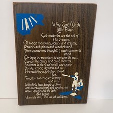 Vintage Why God Made Little Boys Dark Wood Wall Hanging Plaque picture