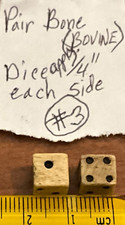 Vtg. Antq. Pair 6-8mm./ Bone,(Bovine) CIVIL WAR ERA Dice/ Hand-Drilled Pips/(#3) picture