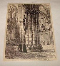 1887 magazine engraving ~ Metz,France ~ CATHEDRAL INTERIOR picture