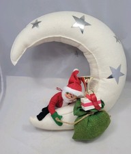 Vintage 1992 ANNALEE Christmas Santa On Hanging Crescent Moon Collectible Doll picture