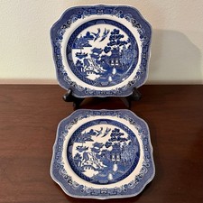 Vintage Blue Willow Johnson Bros England 7.5” Square Plates Set of 2 picture