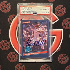 1986 Paul O’Neill Autographed Leaf Donruss Rated Rookie #37 PSA GEM MT 10 AUTO picture