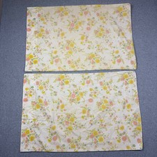 Vintage Floral Pillowcases Pair Standard 20x31 Pink Yellow Blue Flowers Cottagec picture