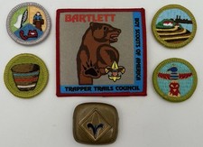 Boy Scout 5 Patch Lot w Neckerchief Slide Vintage Camp Merit Webelos Cub Scouts picture