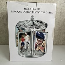 Godinger Silver Plated Baroque Carousel Revolving Photo Frame Holder 12 4x6 NOB picture