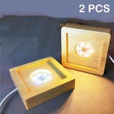 2PCS Warm LED Light Display Base Wooden Lighted Base Stand for Laser Crystal picture
