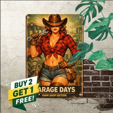 Daisy Pinup Girl Sexy Cowgirl Tractor Sign Garage Cave Metal Decor picture