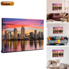 YOOOAHU San Diego Skyline Burnt Orange Sunrise Canvas Art 24x36