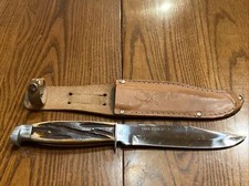 Vintage 10.5” Big Chief Japan SFB 156 Stag Handle With Deer Buck Sheath 6” Blade picture