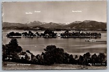 Fraueninsel Chiemsee Germany Mountains Panorama 1961 RPPC Postcard picture